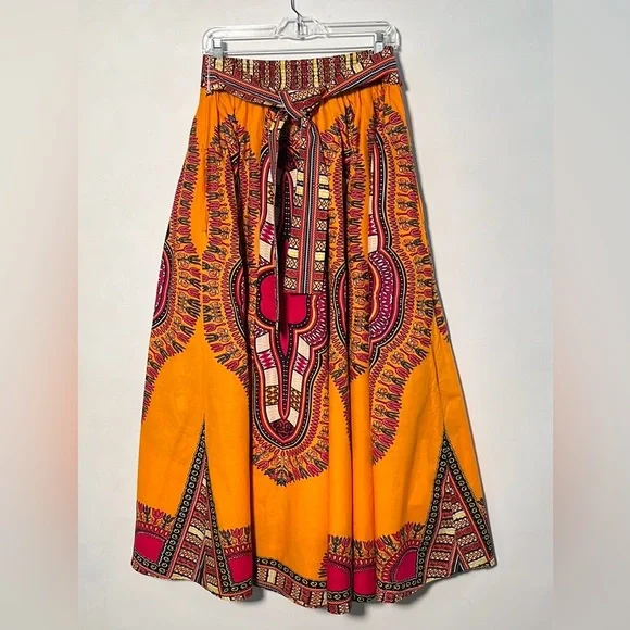 SB FASHION Dashiki African Ethnic Print Cotton Elastic Waist Self Tie Maxi M-O/S - Picture 3 of 16